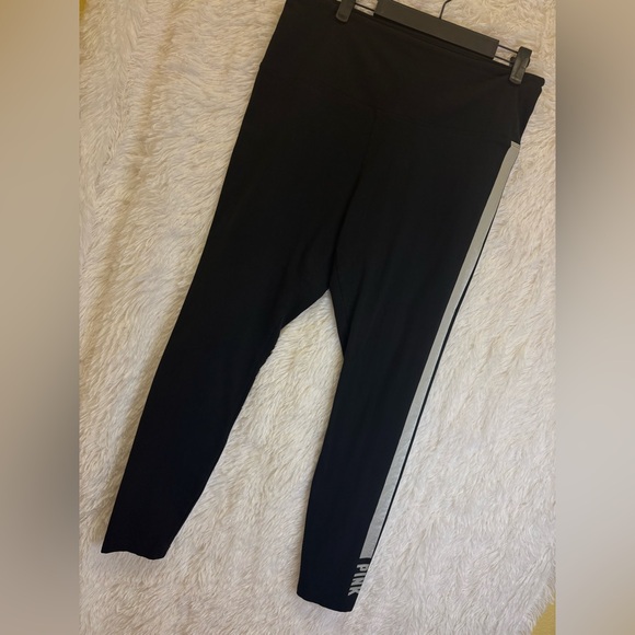 PINK by Victoria’s Secret Black Leggings / Silver  Stripe Athletic– Size XL 🤍🩶🖤 - Picture 15 of 17